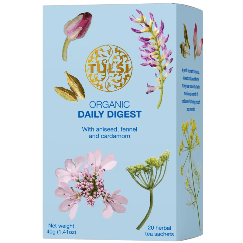 Pakke med Tulsi Daily Digest Tea økologisk urtete, 20 teposer