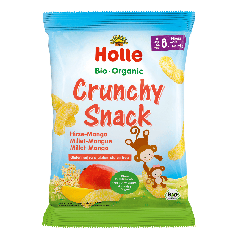 Pose med Holle sprød snack med hirse og mango, økologisk, 25 g