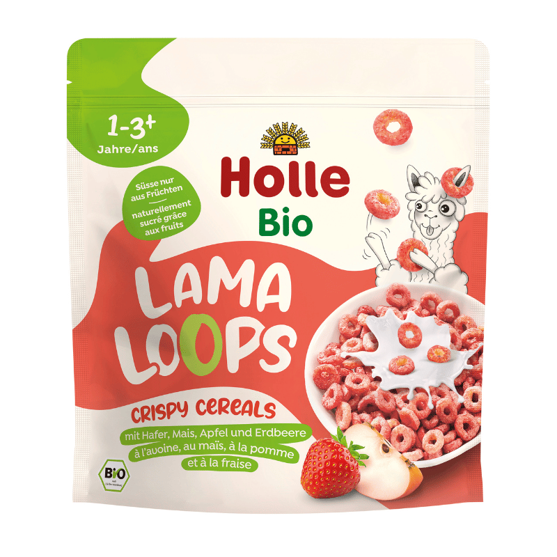 Holle Bio Lama Loops økologiske morgenmadsringe i pakke på 125 g