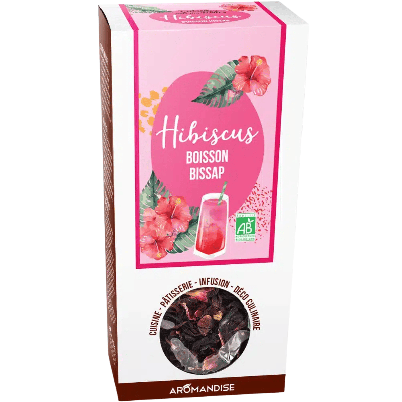 Pose med hele økologiske hibiscusblomster fra Aromandise, 80 g