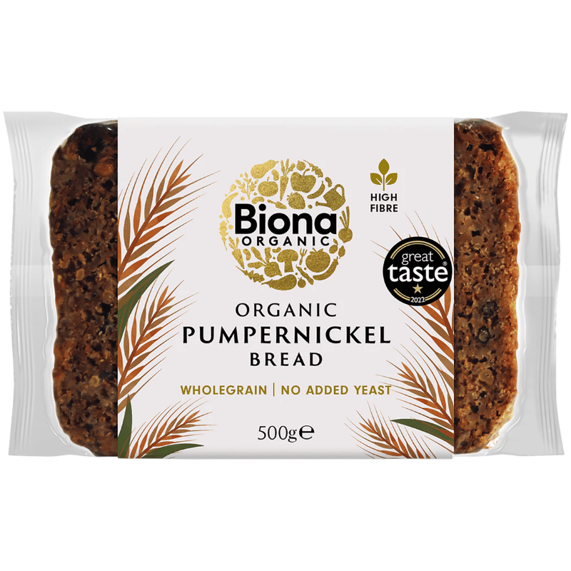 Pakning med Biona økologisk pumpernickel, mørkt rugbrød, 500 g