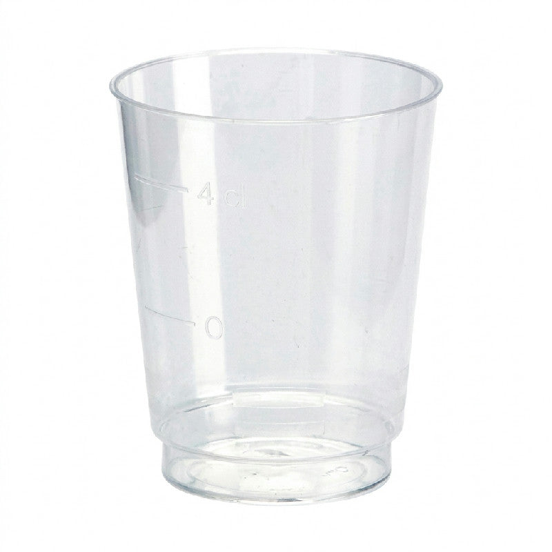 Pakke med 50 klare snapseglas i plast fra Multiline, 4 cl pr. glas