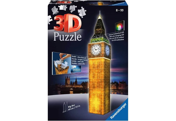 Ravensburger 3D puslespil Big Ben at Night Edition med LED-lys, 216 brikker
