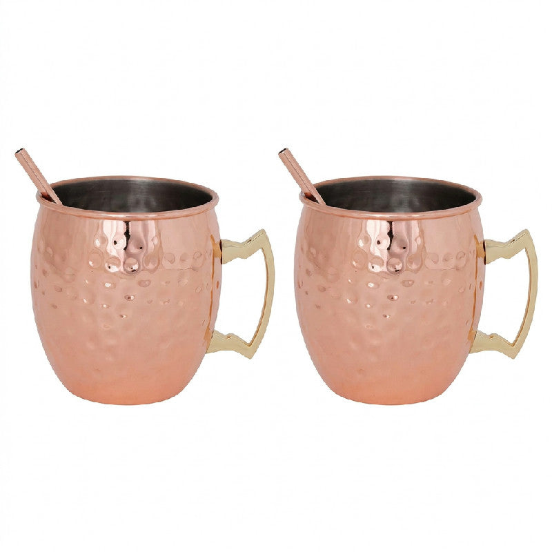 Hamret Moscow Mule krus i kobber, 45 cl, fra Cosy & Trendy med to sugerør