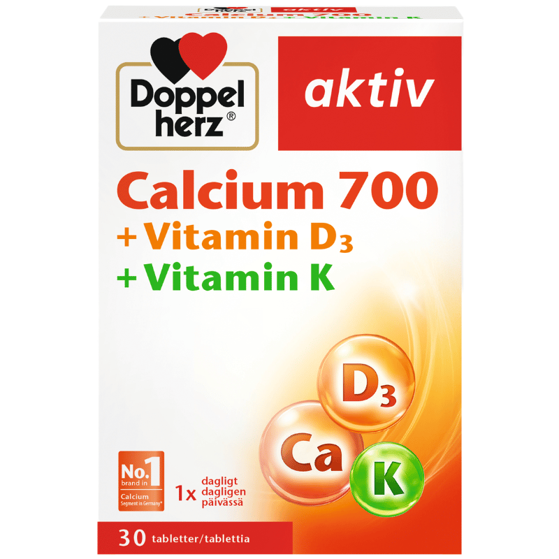 Doppelherz Aktiv Calcium 700 mg med vitamin D3 og K, pakke med 30 tabletter