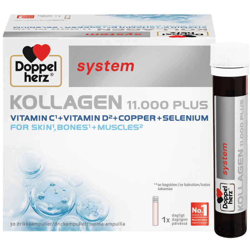 Pakke med Doppelherz System Kollagen 11.000 Plus flydende kosttilskud, 30 stk