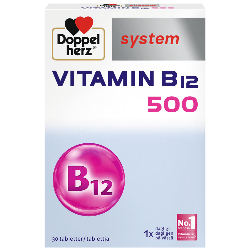 Pakke med Doppelherz System Vitamin B12 500 µg, 30 tabletter