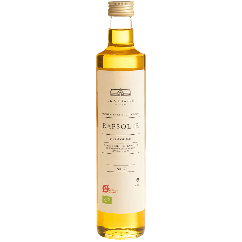 Økologisk koldpresset rapsolie fra De 5 Gaarde, 500 ml