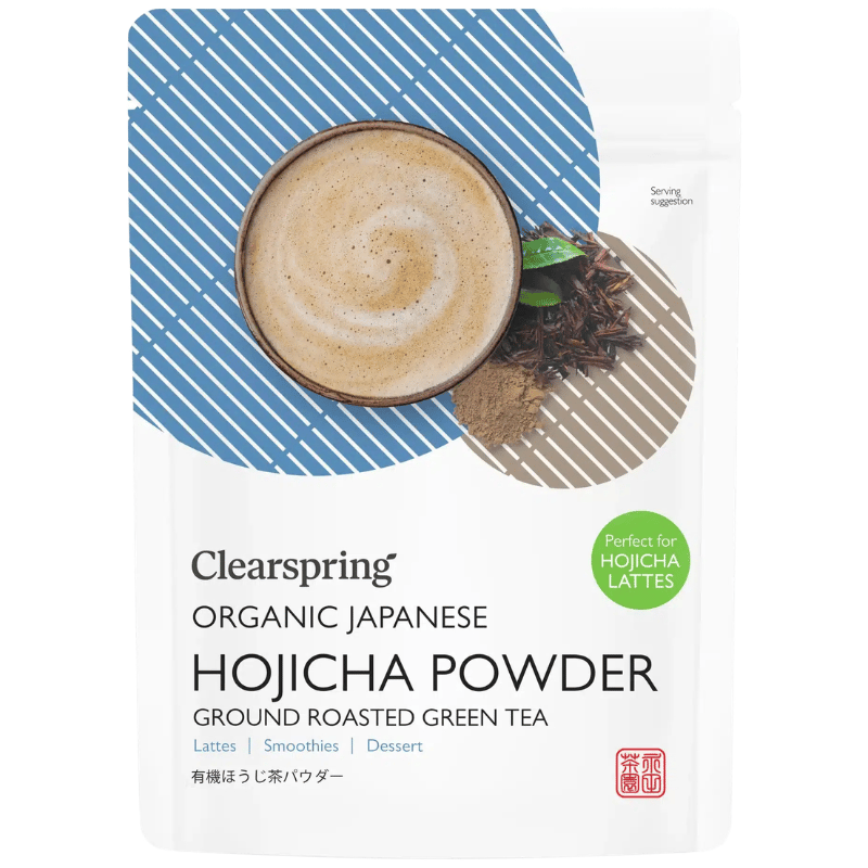Pakning med Clearspring økologisk hojicha-pulver, ristet grøn te, 40 g