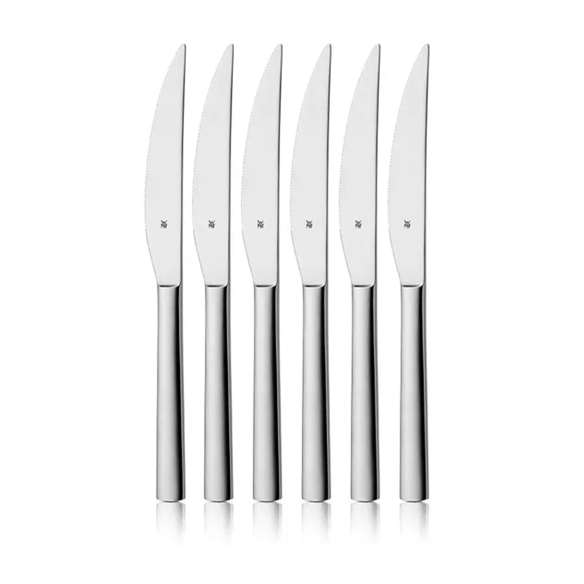 Sæt med seks Wmf Nuova grillknive i stål, 23 cm, med savtakket æg