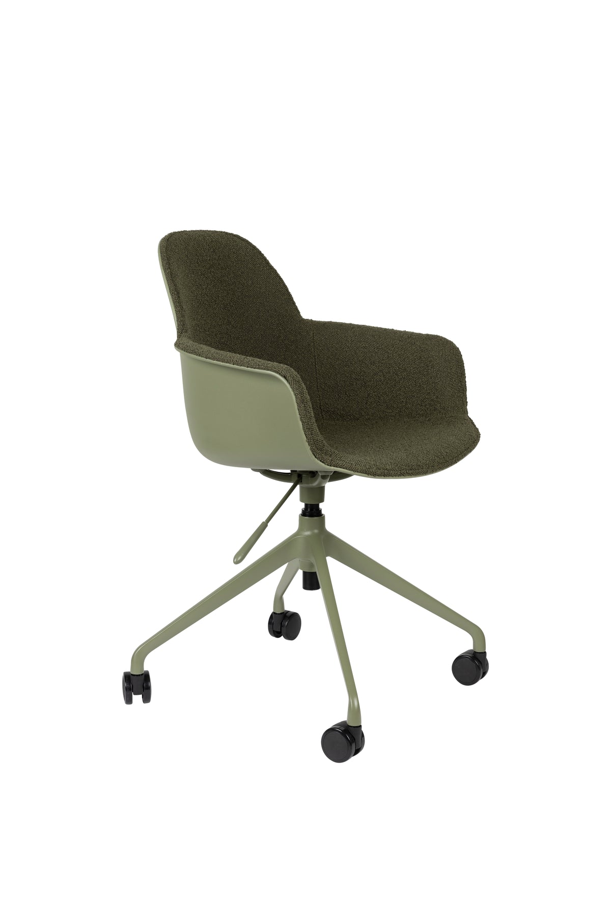 Zuiver Albert Kuip kontorstol med armlæn og hjul i grøn polyester og grøn aluminium