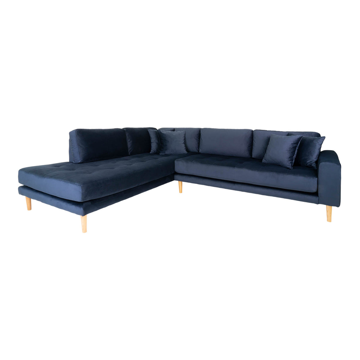 Se Lido Hjørnesofa Åben Ende - Sofa venstrevendt i blå velour med fire puder HN1005 ❤ Kæmpe udvalg i House Nordic - Køb online på udsalg og tilbud lige nu ❤ Billig fragt • Hurtig levering - Varenummer: Bolig&Haven-42001768546556 og barcode / Ean: 5713917010202 på lager - Udsalg på Store besparelser – op til 77% - Store besparelser på over 2.281 brands