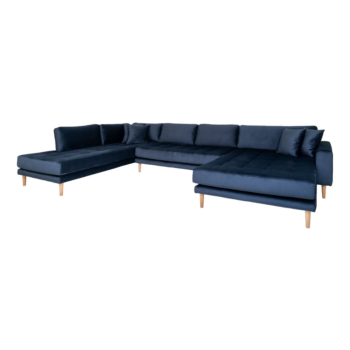Se Lido U-sofa med åben ende højrevendt i mørkeblå velour med fire puder HN1005 ❤ Kæmpe udvalg i House Nordic - Køb online på udsalg og tilbud lige nu ❤ Super billig fragt og lynhurtig levering - Varenummer: Bolig&Haven-42001770840316 og barcode / Ean: 5713917010158 på lager - Udsalg på Op til 57% rabat - Mere end 1.329 populære mærker på udsalg