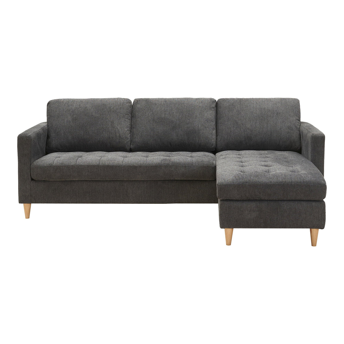 Mørkegrå Firenze sofa med flytbar chaiselong og naturfarvede træben fra House Nordic