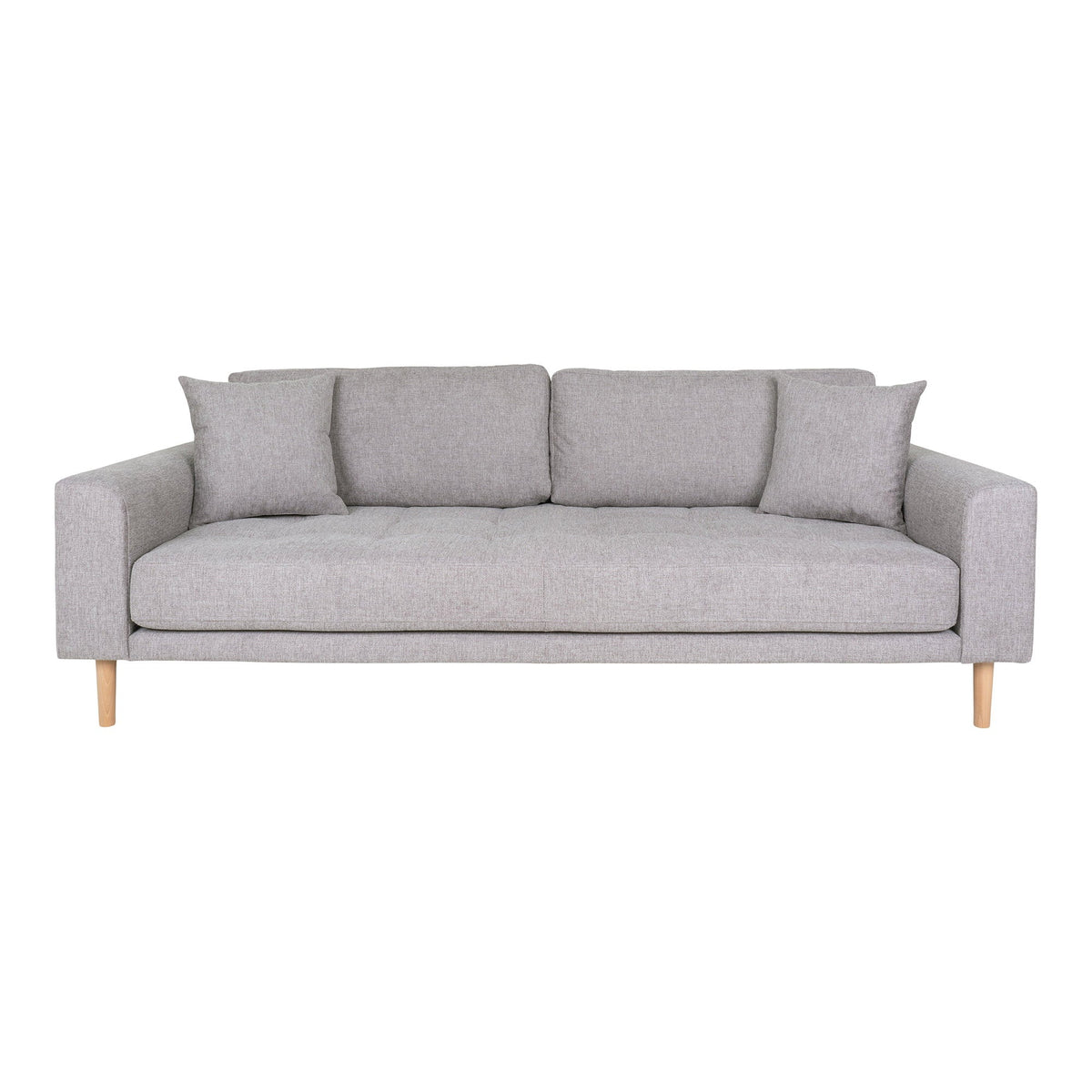 Lysegrå Lido 3 personers sofa fra House Nordic med to puder og træben i natur