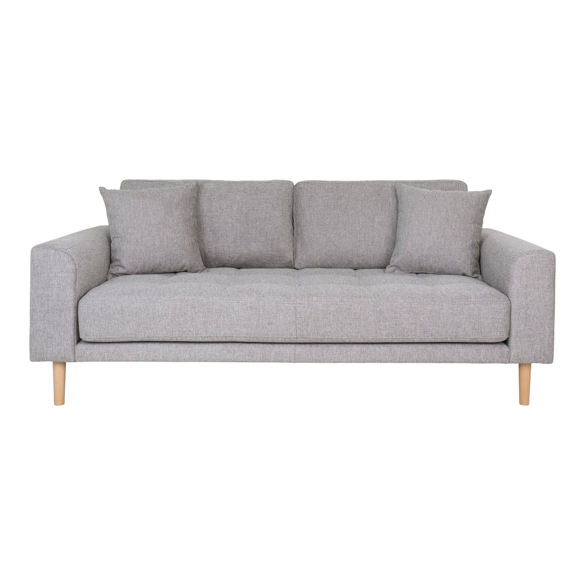 Lysegrå Lido 2,5 personers sofa fra House Nordic med to puder og natur træben