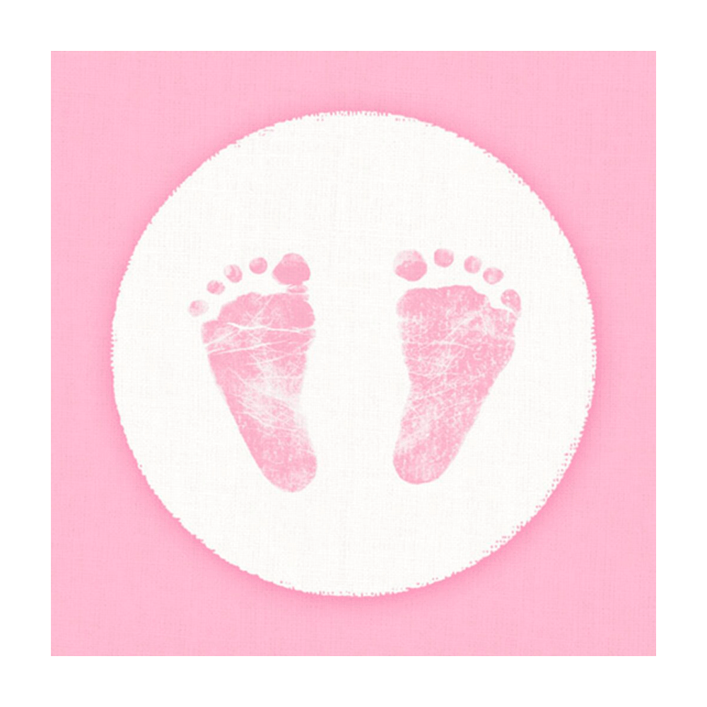 Lyserød Baby Steps serviet fra Edelweiss, 33 x 33 cm, med motiv af babyfødder