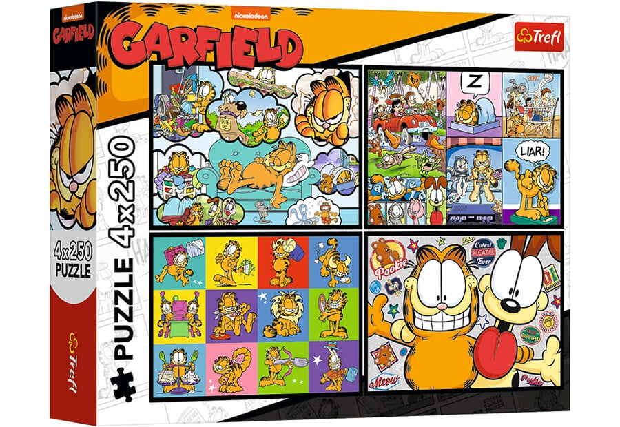 Trefl puslespilssæt Garfield Doesn't Like Mondays, 4 x 250 brikker