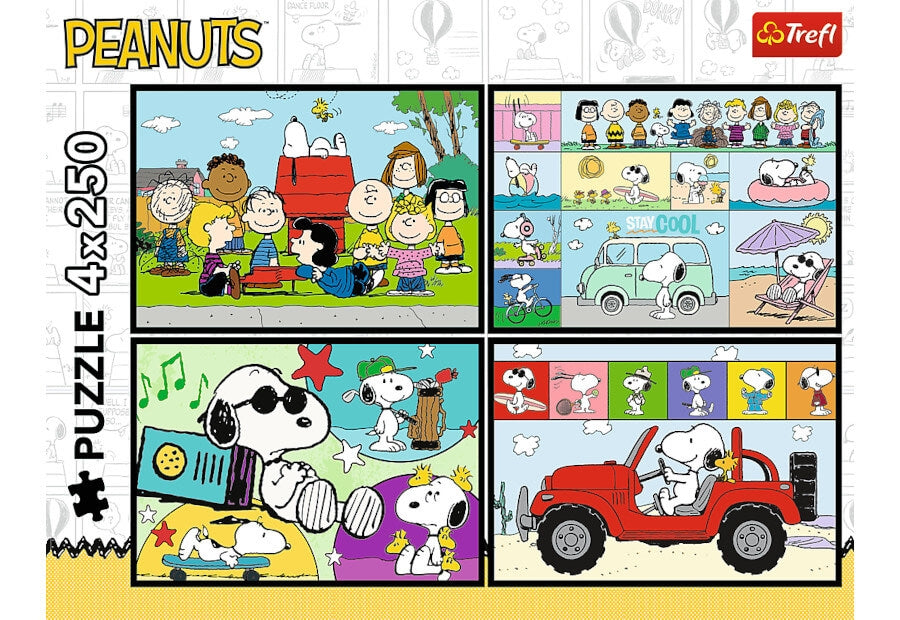Trefl puslespilssæt Peanuts Adventures med fire puslespil à 250 brikker
