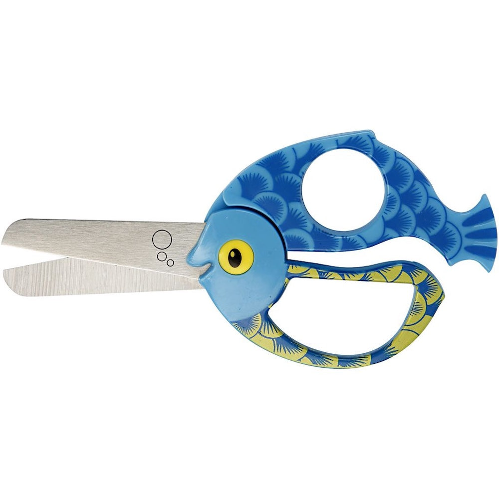 Børnesaks fra Fiskars med fiskemotiv og rund spids, til højre og venstre hånd