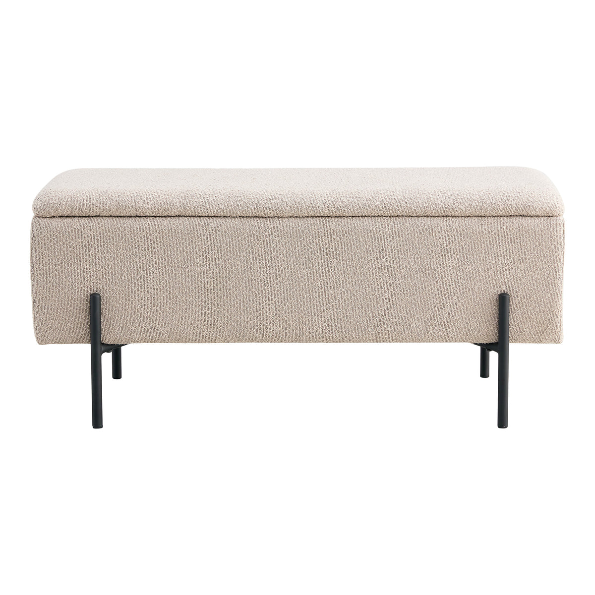 House Nordic Watford bænk med opbevaring i beige bouclé polyesterstof og sort metal