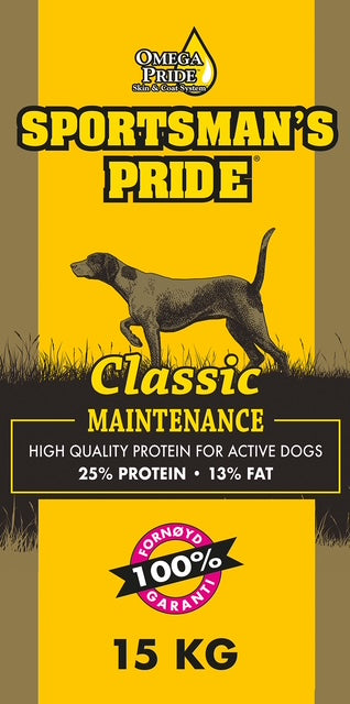Gul sæk med Sportsman´s Pride Classic Maintenance voksenfoder, 15 kg