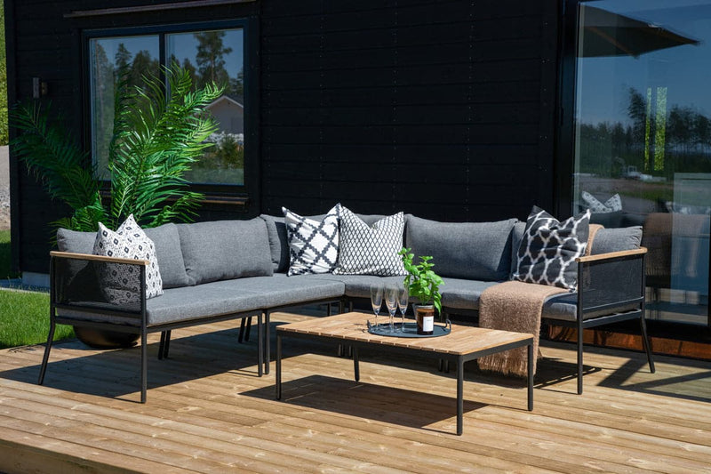 Se Venture Home Nettan - Hjørnesofasæt i Sort Stål / Grå Puder / Teak ❤ Kæmpe udvalg i Venture Home ❤ Hurtig levering: 1 - 2 Hverdage samt billig fragt - Varenummer: BGH-47933307978058 og barcode / Ean: &