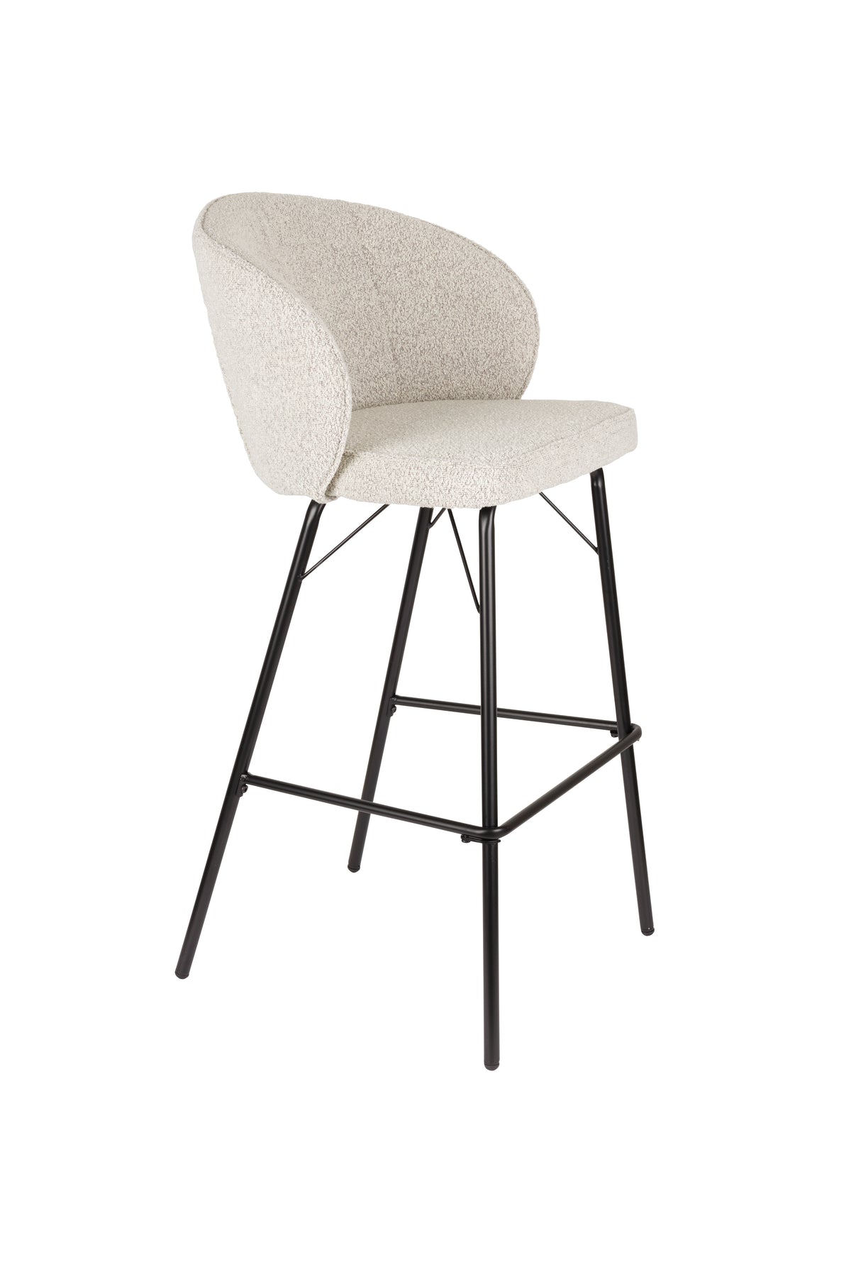 Joa barstol med ryglæn og fodstøtte i beige polyester og sort jern