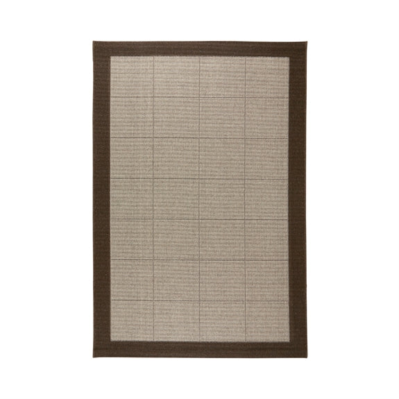 Lille fladvævet Casablanca-tæppe 50 x 80 cm fra HC Interior Rugs med brun kant og diskret mønster