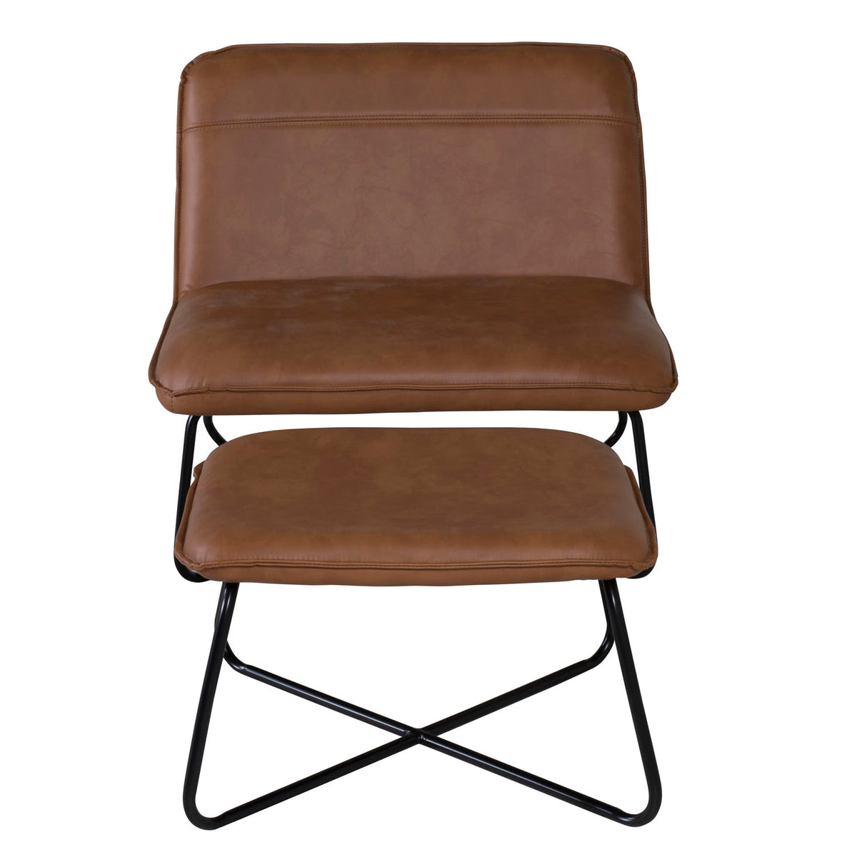 Venture Design X-loungestol med fodskammel i brun PU og sort jern