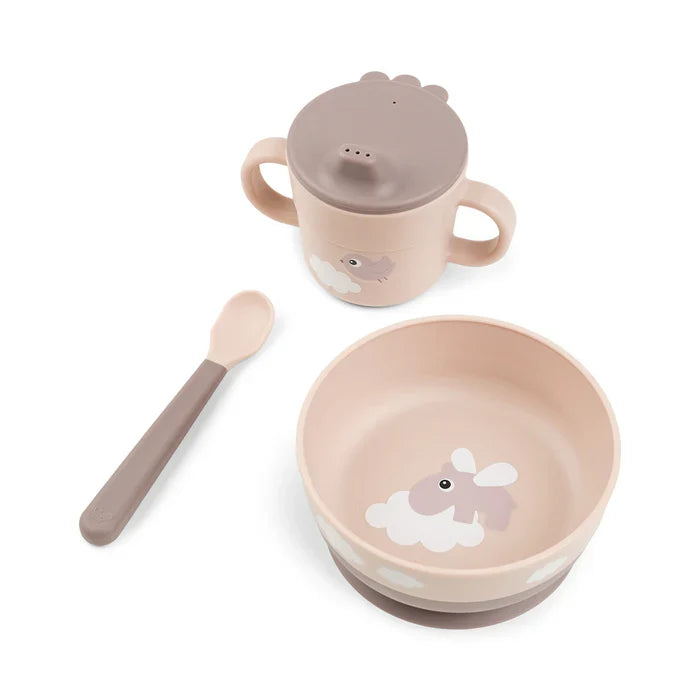 Done by Deer Foodie spisesæt med sugekop i farven pudder og Happy Clouds-design