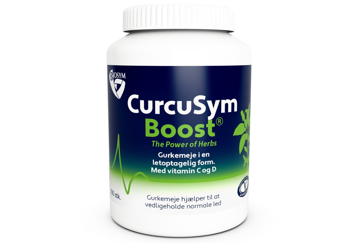 Biosym CurcuSym Boost gurkemejekapsler i pakning med 100 kapsler