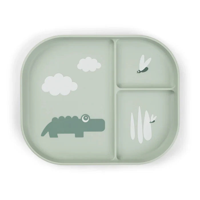 Done by Deer Foodie inddelt tallerken i grøn Croco-design med tre rum
