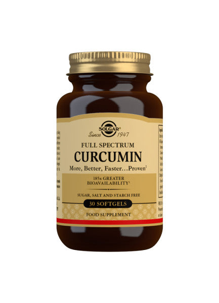 Glas med Solgar Full Spectrum Curcumin, 30 softgels