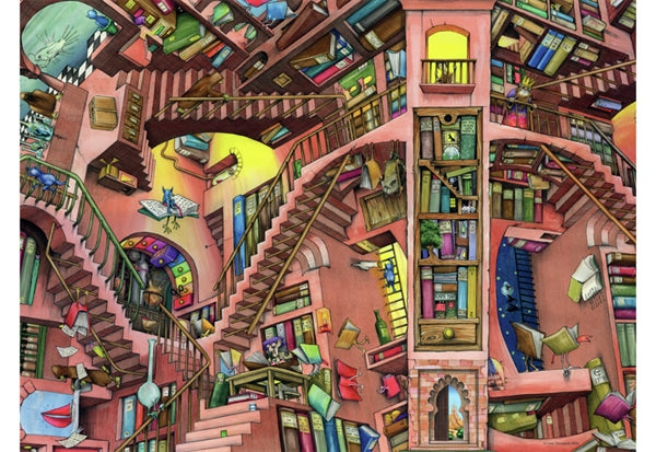 Ravensburger puslespil Ludicrous Library med 500 brikker