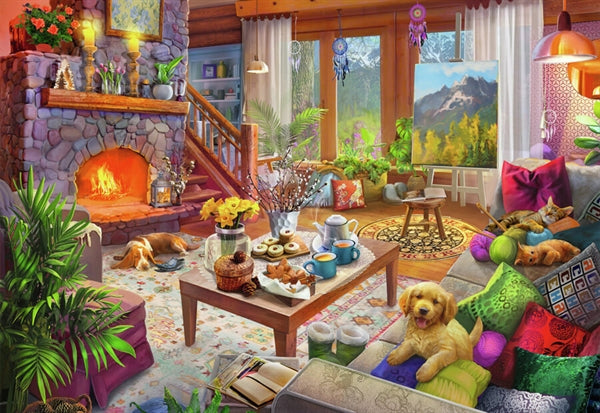 Ravensburger Cozy Cabin puslespil med 1000 brikker
