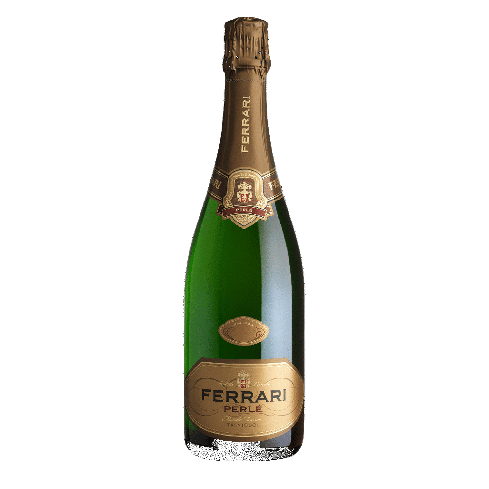 Flaske Ferrari Perlé Brut Trento DOC, italiensk mousserende vin på Chardonnay, 0,75 L