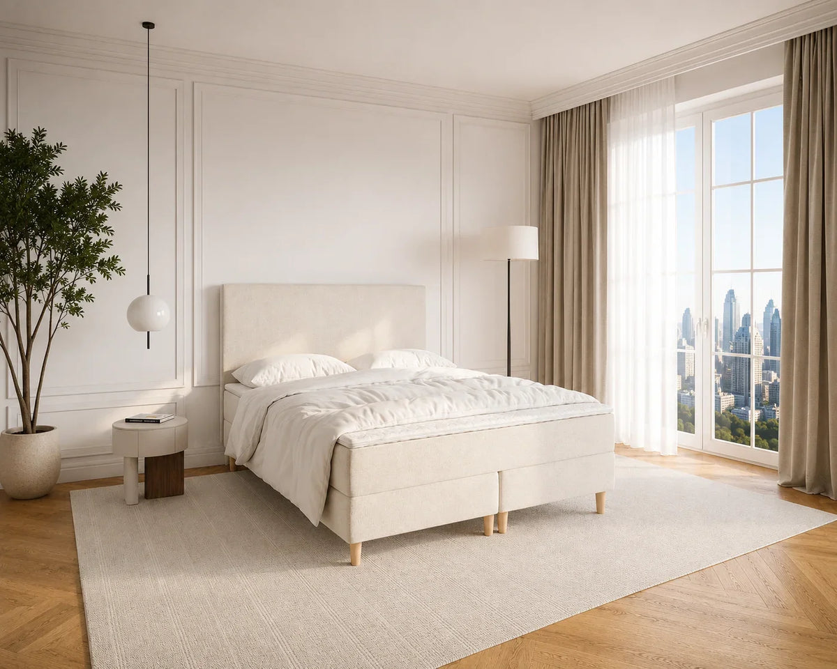 Aars kontinentalseng i beige, 160 x 200 cm, fra Sengesnedkeren