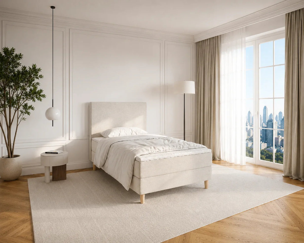 Aars kontinentalseng i beige, 80 x 200 cm, fra Sengesnedkeren