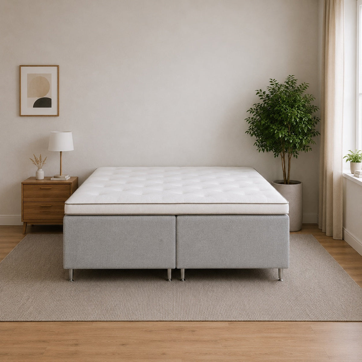 Marielyst boxseng med boxmadras, 180 x 210 cm, i farven lysegrå (Verita81)