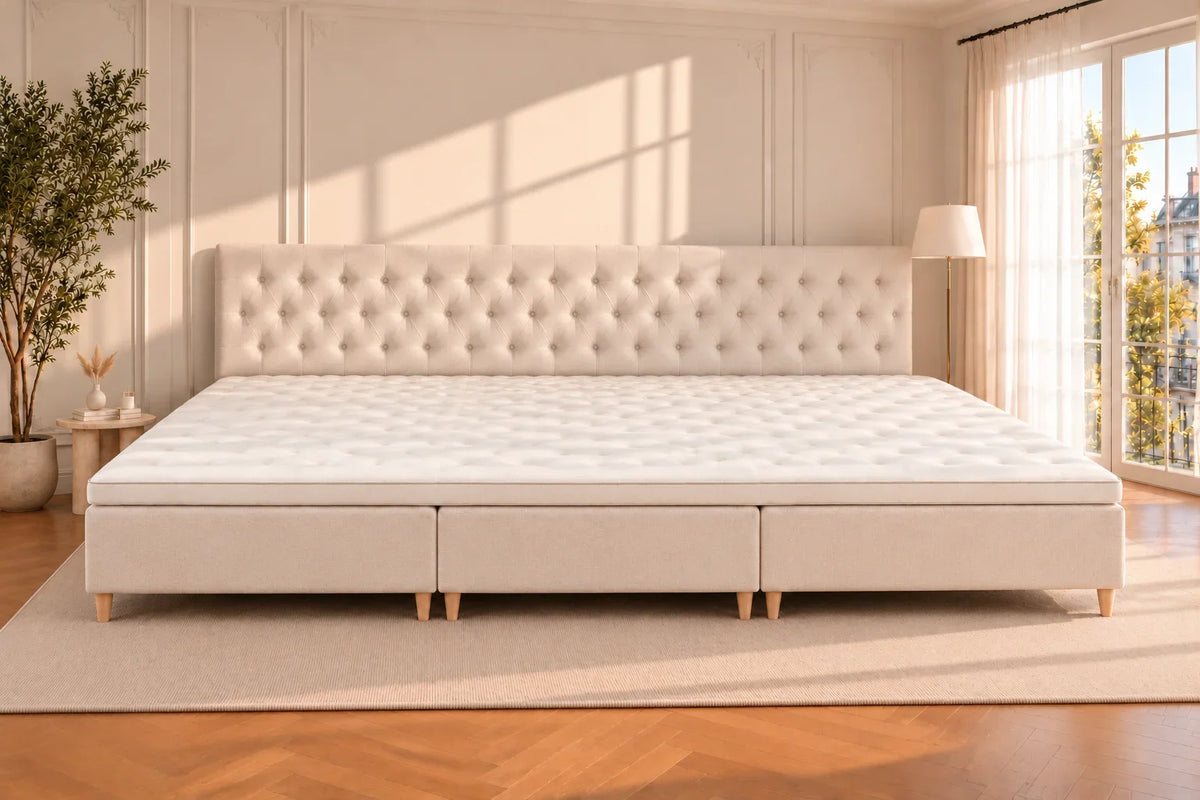Helsingør familieseng i lys sand, farvekode Verita03, størrelse 280 x 210 cm