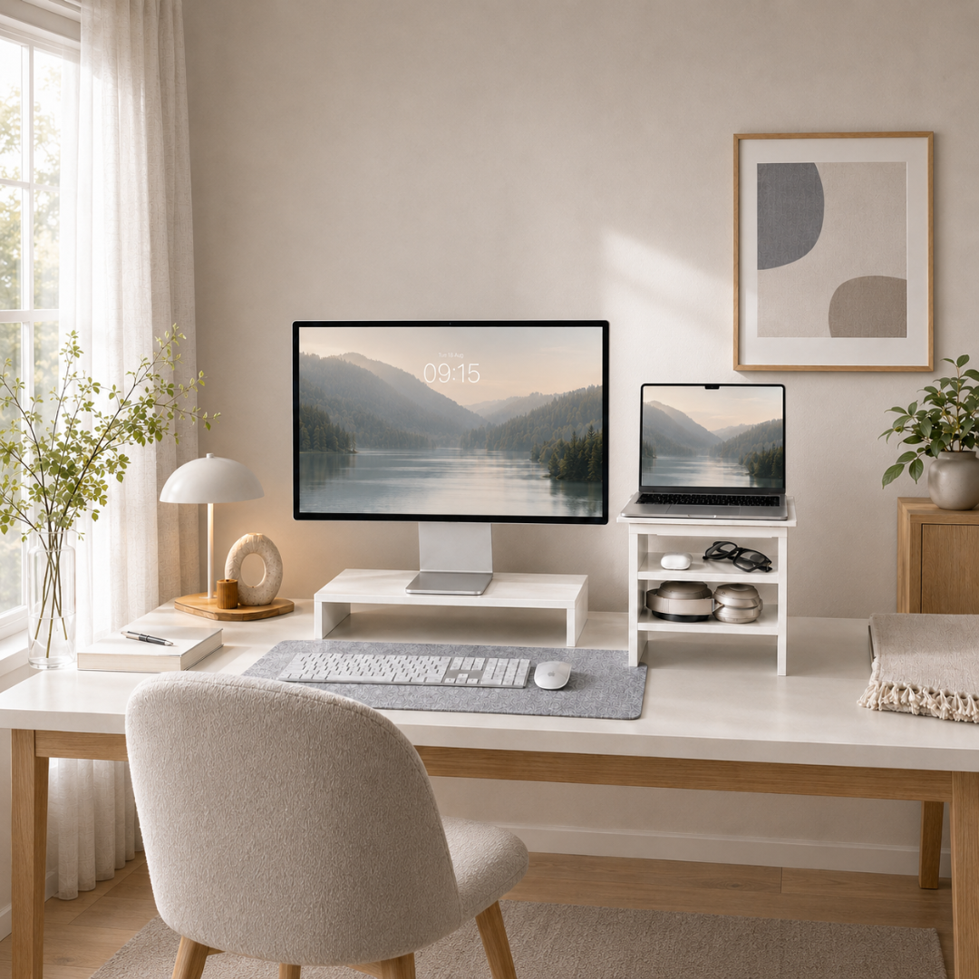 Deskneat Scandinavian Workspace i kombinationen hvid, sort og sort