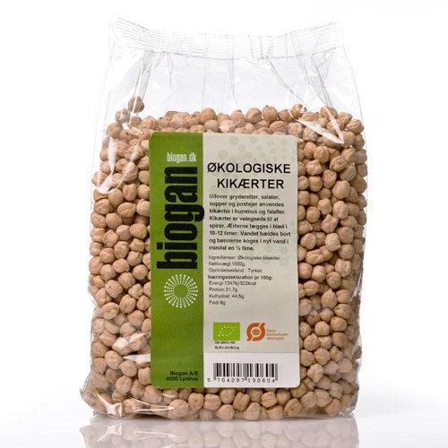 Stor pakke med økologiske kikærter, 1 kg, fra Biogan