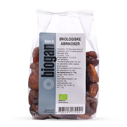 Pose med økologiske tørrede abrikoser, 400 gram, fra Biogan