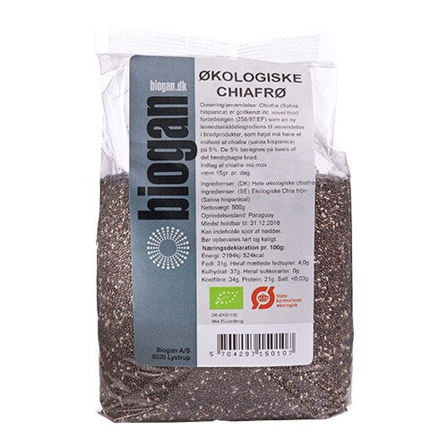 Pakke med økologiske chiafrø fra Biogan, 500 g