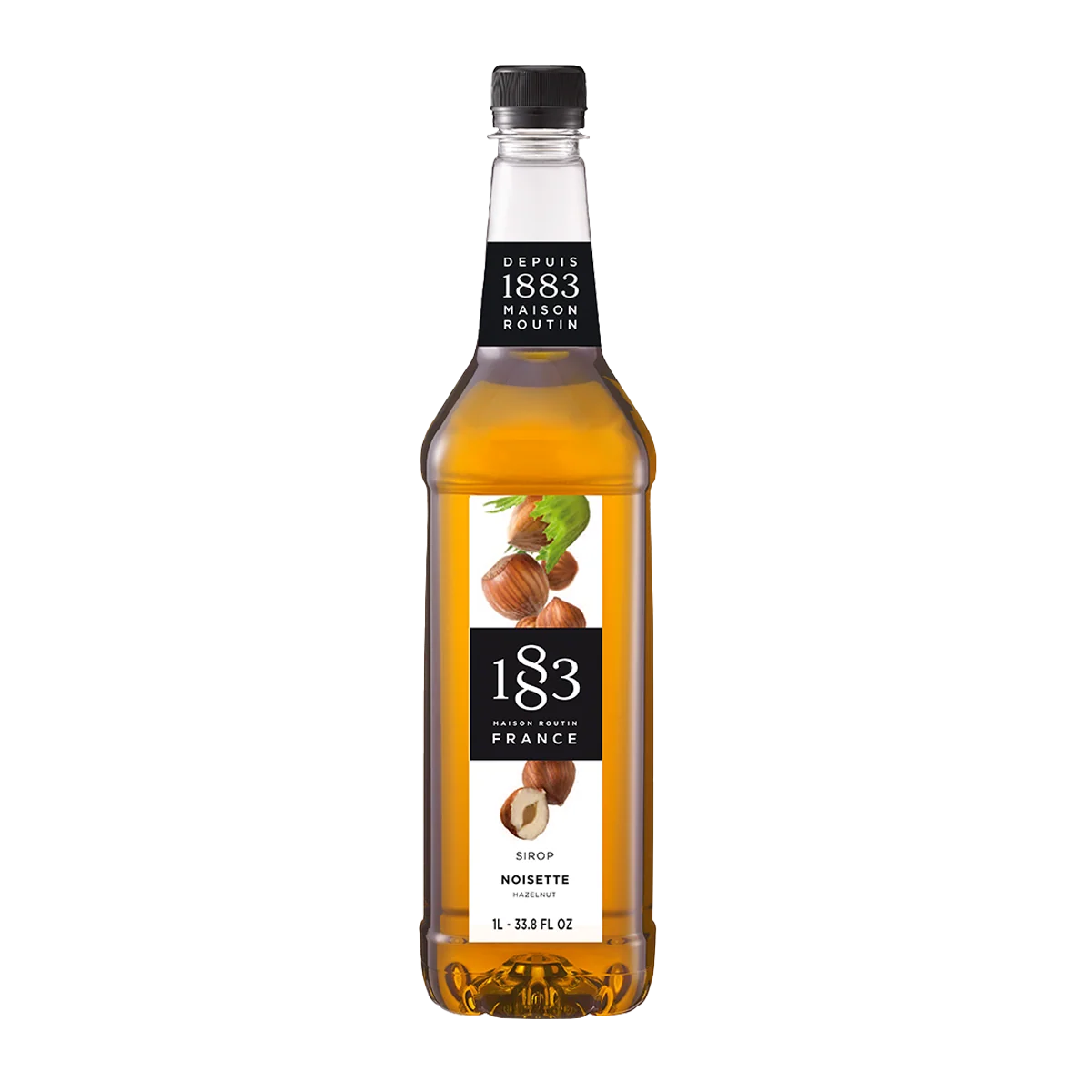 Flaske 1883 hasselnødsirup, 100 cl, med lysebrun farve