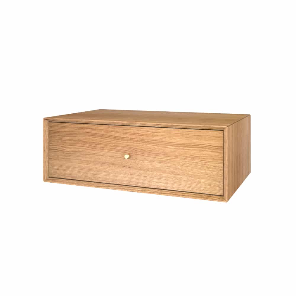 Væghængt sengebord The Wood Box 1958 med én skuffe i egetræsfiner fra Storage & Shelves