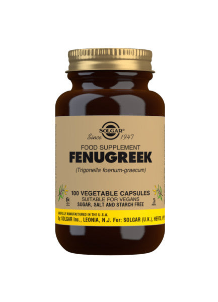 Glas med Solgar Fenugreek, 100 kapsler