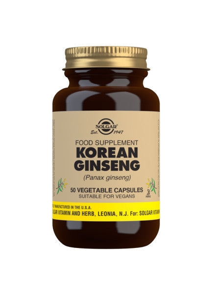 Glas med Solgar Korean Ginseng, 50 kapsler