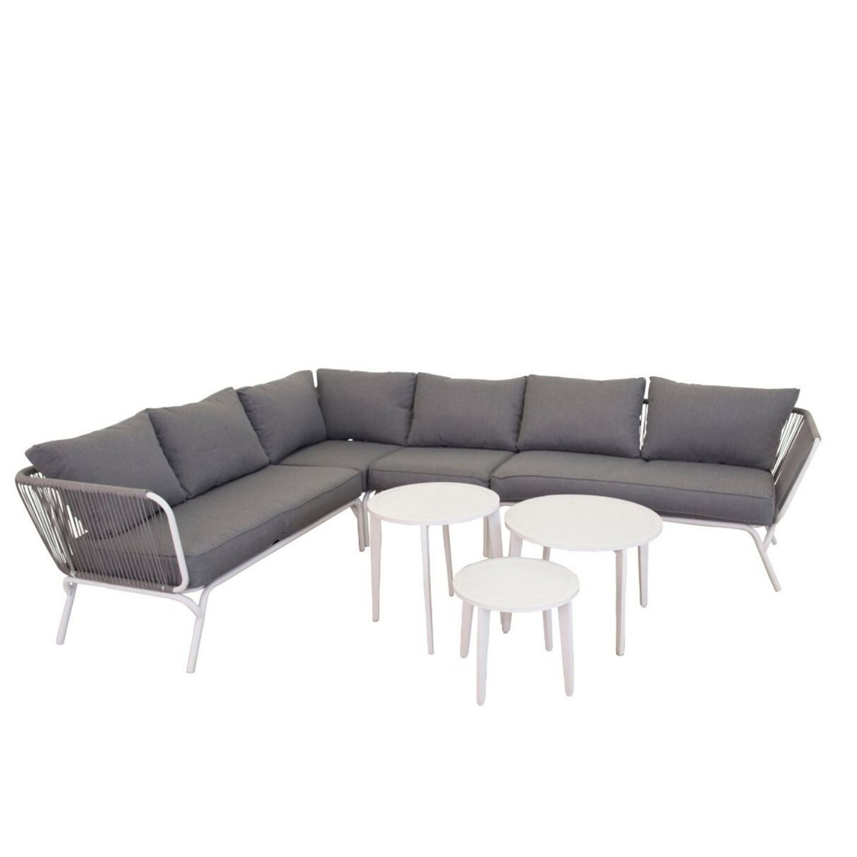 Venture Design Roxo 2-pers. hjørnehavesofa i grå polyester og hvidt stål